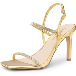 image:imageDREAM PAIRS Womens Slingback Heels High Stilettos Open Square Toe Ankle Strap Pumps Sexy Comfort Strappy Dress Shoes Wedding Bridal Heeled SandalsGoldrhinestone