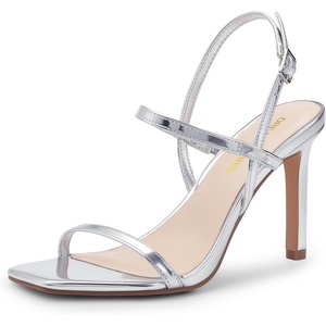 image:imageDREAM PAIRS Womens Slingback Heels High Stilettos Open Square Toe Ankle Strap Pumps Sexy Comfort Strappy Dress Shoes Wedding Bridal Heeled SandalsSilverpat