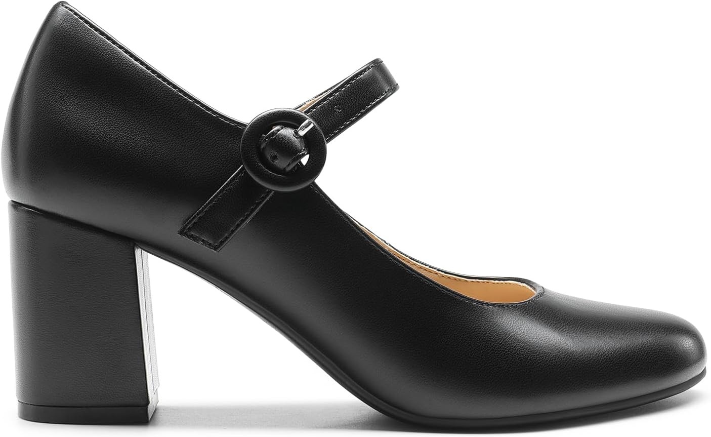image:imageDREAM PAIRS Womens Mary Jane Shoes Chunky Heel 276 Inch  Round Toe Vintage Office Work Pumps  Comfortable Low Block Heels Dress Shoes for WomenBlack