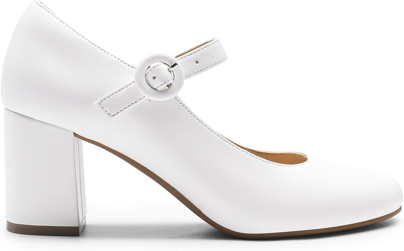 image:imageDREAM PAIRS Womens Mary Jane Shoes Chunky Heel 276 Inch  Round Toe Vintage Office Work Pumps  Comfortable Low Block Heels Dress Shoes for WomenWhite