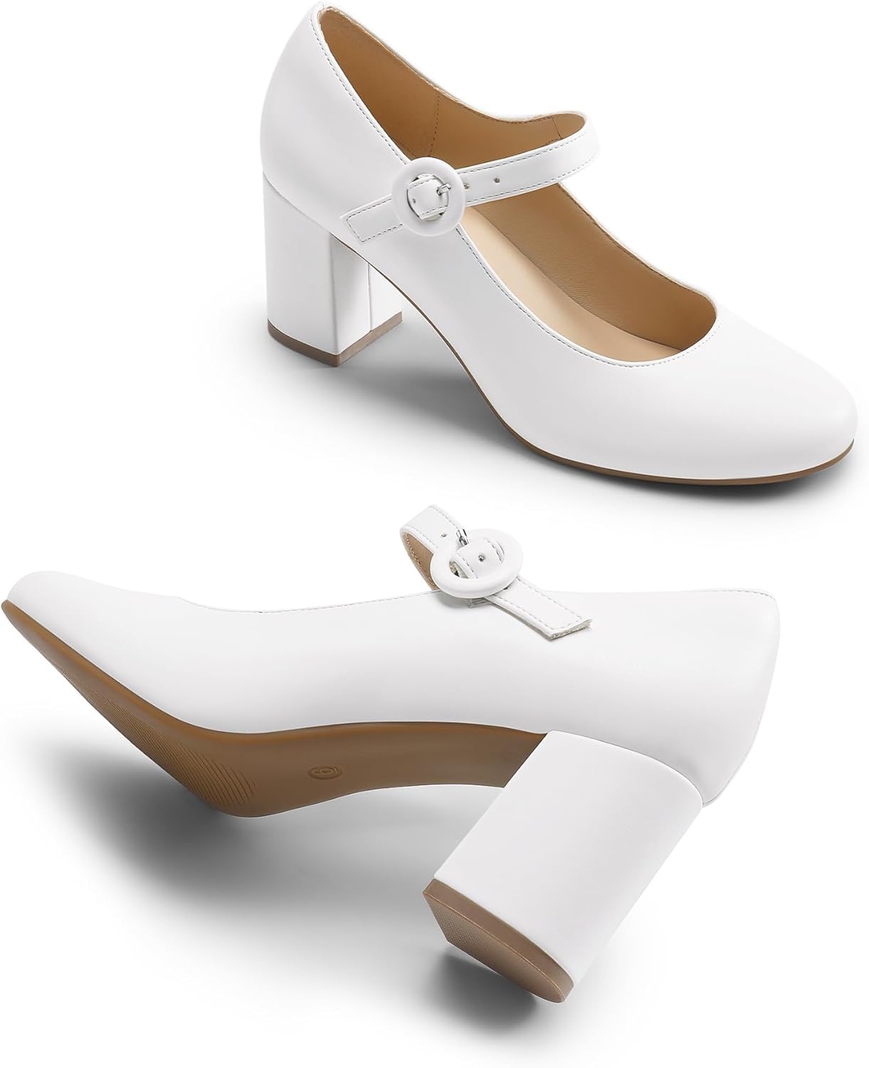 image:imageDREAM PAIRS Womens Mary Jane Shoes Chunky Heel 276 Inch  Round Toe Vintage Office Work Pumps  Comfortable Low Block Heels Dress Shoes for WomenWhite