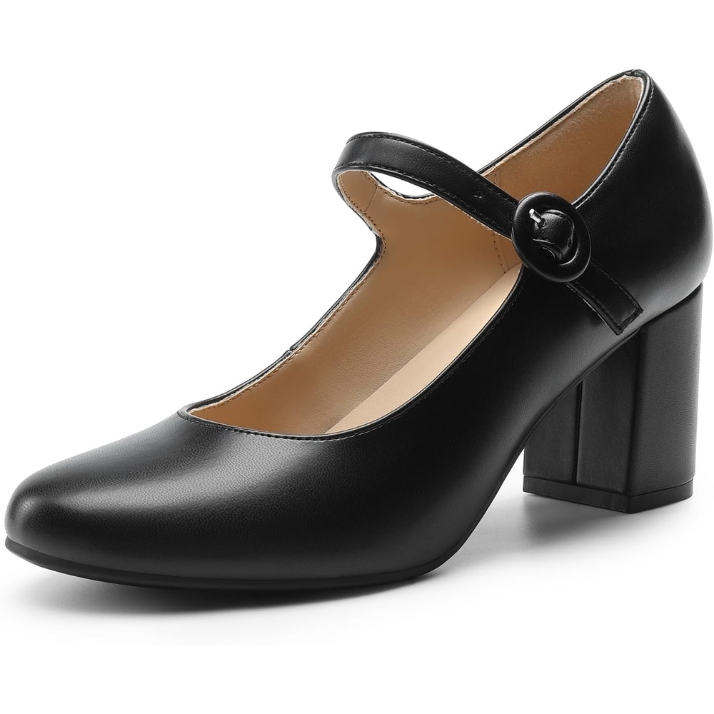 image:imageDREAM PAIRS Womens Mary Jane Shoes Chunky Heel 276 Inch  Round Toe Vintage Office Work Pumps  Comfortable Low Block Heels Dress Shoes for WomenBlack