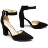 image:imageDREAM PAIRS Womens Chunky High Heels Dress Pumps Closed Pointed Toe Block Ankle Strap Shoes for Wedding PartyBlacksuede