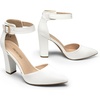image:imageDREAM PAIRS Womens Chunky High Heels Dress Pumps Closed Pointed Toe Block Ankle Strap Shoes for Wedding PartyWhitepu