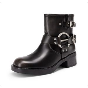 image:imageDREAM PAIRS Womens Ankle Boots Fashion Buckles Square Toe Motorcycle Riding Biker Boots Low Chunky Heel Fall Booties Shoes