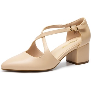 image:imageDREAM PAIRS Womens Chunky Heels Dress Pumps Closed Pointed Toe Comfort Cross Strap Block Heel Shoes for Party Dance WeddingNudepu