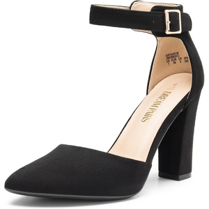 image:imageDREAM PAIRS Womens Chunky High Heels Dress Pumps Closed Pointed Toe Block Ankle Strap Shoes for Wedding PartyBlacksuede