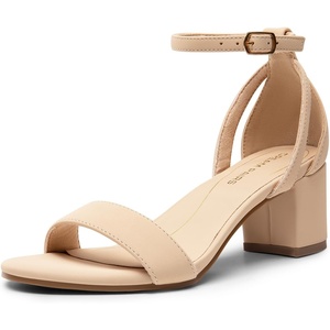 image:imageDREAM PAIRS Womens Chunky Low Heels Open Round Toe Ankle Strap Block Heels Party Dress Wedding SandalsNude