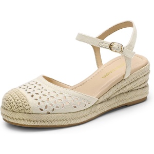 image:imageDREAM PAIRS Womens Wedge Sandals Closed Toe Espadrilles Platform Wedge Heels with Adjustable Ankle Straps and Comfortable Cushion InsolesBeige
