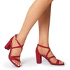 image:imageDREAM PAIRS Womens Block Chunky Heels Sandals Open Toe Ankle Strappy Comfortable Dressy Sandals for Bridal Wedding Prom Party with Adjustable Cross StrapRedSuede