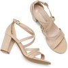 image:imageDREAM PAIRS Womens Block Chunky Heels Sandals Open Toe Ankle Strappy Comfortable Dressy Sandals for Bridal Wedding Prom Party with Adjustable Cross StrapNudeSuede