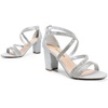 image:imageDREAM PAIRS Womens Block Chunky Heels Sandals Open Toe Ankle Strappy Comfortable Dressy Sandals for Bridal Wedding Prom Party with Adjustable Cross StrapSilverrhinestone
