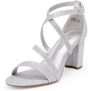 image:imageDREAM PAIRS Womens Block Chunky Heels Sandals Open Toe Ankle Strappy Comfortable Dressy Sandals for Bridal Wedding Prom Party with Adjustable Cross StrapSilverGlitter