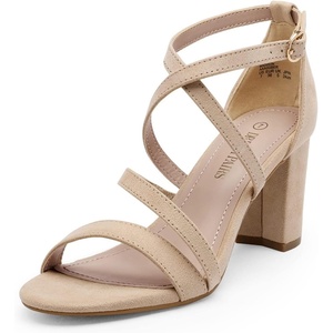 image:imageDREAM PAIRS Womens Block Chunky Heels Sandals Open Toe Ankle Strappy Comfortable Dressy Sandals for Bridal Wedding Prom Party with Adjustable Cross StrapNudeSuede