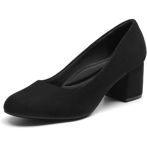 image:imageDREAM PAIRS Womens Pumps Low Chunky Block Heel Dress Shoes Closed Round Toe Comfortable HeelsBlacksuede