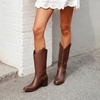 image:imageDREAM PAIRS Cowboy Boots for Women Cowgirl Western Boots Fashion Embroidery Stitched Chunky Heel Mid Calf BootsBrown