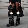 image:imageDREAM PAIRS Womens Fold Over Platform Chunky Heel Boots For Concerts Wear Ruched Mid Calf Slouchy Fashion Boots with Wide Calf FitBlack