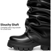 image:imageDREAM PAIRS Womens Fold Over Platform Chunky Heel Boots For Concerts Wear Ruched Mid Calf Slouchy Fashion Boots with Wide Calf FitBlack