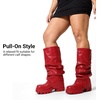 image:imageDREAM PAIRS Womens Fold Over Platform Chunky Heel Boots For Concerts Wear Ruched Mid Calf Slouchy Fashion Boots with Wide Calf FitRed