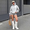 image:imageDREAM PAIRS Womens Fold Over Platform Chunky Heel Boots For Concerts Wear Ruched Mid Calf Slouchy Fashion Boots with Wide Calf FitWhite