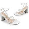image:imageDREAM PAIRS Womens Heels Chunky Block Strappy Square Open Toe Ankle Buckle 315 Inch Heeled Sandals Wedding Party Dress Prom ShoesWhiterhinestone