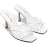 image:imageDREAM PAIRS Womens Square Open Toe Heels With Bow Vintage Slip on Stiletto High Backless Dressy Sandals for Daily PartyWhite