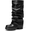 image:imageDREAM PAIRS Womens Fold Over Platform Chunky Heel Boots For Concerts Wear Ruched Mid Calf Slouchy Fashion Boots with Wide Calf FitBlack