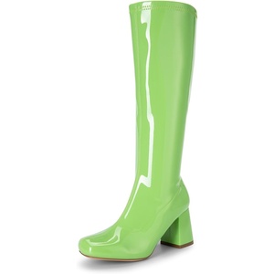 image:imageDREAM PAIRS Womens Gogo Boots Square Toe Chunky Wide Calf Knee High BootsGreenpat