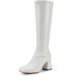 image:imageDREAM PAIRS Womens Gogo Boots Square Toe Chunky Wide Calf Knee High BootsWhite