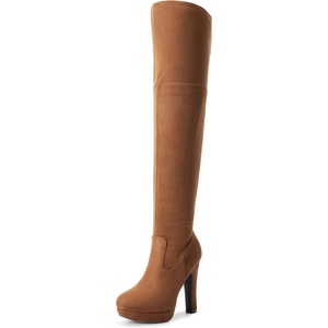 image:imageDREAM PAIRS Womens HIGHPLAT Chunky Thigh High Over The Knee High Heel BootsBrown