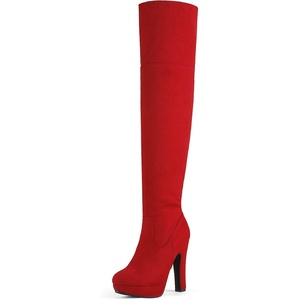 image:imageDREAM PAIRS Womens HIGHPLAT Chunky Thigh High Over The Knee High Heel BootsRed