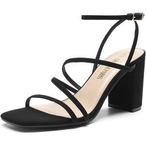 image:imageDREAM PAIRS Womens Heels Chunky Block Strappy Square Open Toe Ankle Buckle 315 Inch Heeled Sandals Wedding Party Dress Prom ShoesBlacknubuck