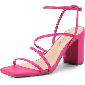 image:imageDREAM PAIRS Womens Heels Chunky Block Strappy Square Open Toe Ankle Buckle 315 Inch Heeled Sandals Wedding Party Dress Prom ShoesHot Pink