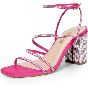 image:imageDREAM PAIRS Womens Heels Chunky Block Strappy Square Open Toe Ankle Buckle 315 Inch Heeled Sandals Wedding Party Dress Prom ShoesHot Pinkrhinestone