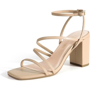image:imageDREAM PAIRS Womens Heels Chunky Block Strappy Square Open Toe Ankle Buckle 315 Inch Heeled Sandals Wedding Party Dress Prom ShoesNude