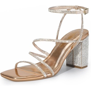 image:imageDREAM PAIRS Womens Heels Chunky Block Strappy Square Open Toe Ankle Buckle 315 Inch Heeled Sandals Wedding Party Dress Prom ShoesRose Goldrhinestone