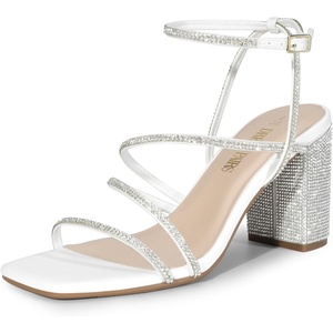 image:imageDREAM PAIRS Womens Heels Chunky Block Strappy Square Open Toe Ankle Buckle 315 Inch Heeled Sandals Wedding Party Dress Prom ShoesWhiterhinestone