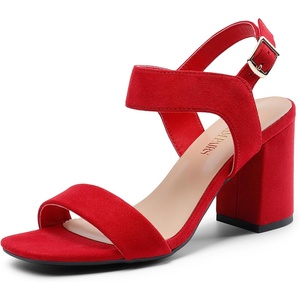 image:imageDREAM PAIRS Womens High Chunky Heels Square Toe Block Ankle Strap 3 inch Comfortable Heeled Sandals For Formal Wedding Party DressRedsuede