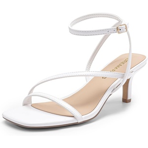 image:imageDREAM PAIRS Womens Low Kitten Heels Strappy Open Square Toe Ankle Strap Sexy Fashion Comfort Dress Shoes Party Heeled SandalsWhite