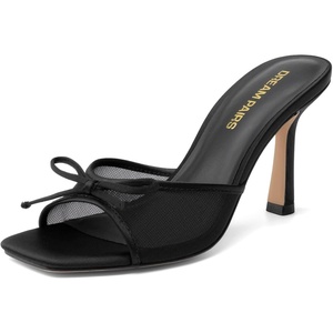 image:imageDREAM PAIRS Womens Square Open Toe Heels With Bow Vintage Slip on Stiletto High Backless Dressy Sandals for Daily PartyBlack