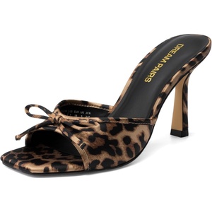 image:imageDREAM PAIRS Womens Square Open Toe Heels With Bow Vintage Slip on Stiletto High Backless Dressy Sandals for Daily PartyLeopard