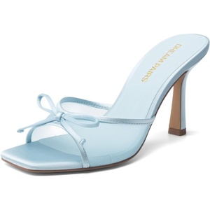 image:imageDREAM PAIRS Womens Square Open Toe Heels With Bow Vintage Slip on Stiletto High Backless Dressy Sandals for Daily PartyLight Blue