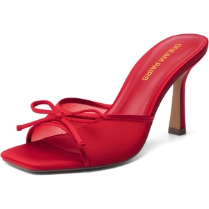 image:imageDREAM PAIRS Womens Square Open Toe Heels With Bow Vintage Slip on Stiletto High Backless Dressy Sandals for Daily PartyRed