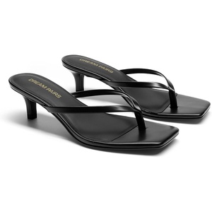 image:imageDREAM PAIRS Kitten Heels for Women Flip Flop Low Heels Square Open Toe Sandals Thong 197 Inch Heeled Sandals for Summer VacationBlack