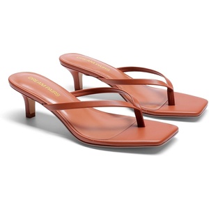 image:imageDREAM PAIRS Kitten Heels for Women Flip Flop Low Heels Square Open Toe Sandals Thong 197 Inch Heeled Sandals for Summer VacationBrown