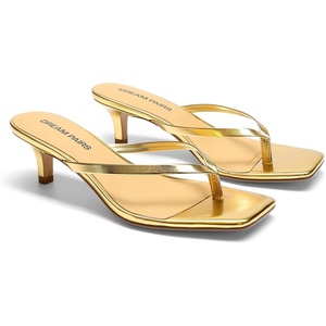 image:imageDREAM PAIRS Kitten Heels for Women Flip Flop Low Heels Square Open Toe Sandals Thong 197 Inch Heeled Sandals for Summer VacationGold