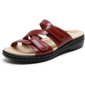 image:imageDREAM PAIRS Womens Slides Arch Support Slip on Flat Sandals Wide Plantar Fasciitis Soft Cushion Slippers With Adjustable StrapsRedpu