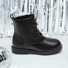 image:imageDREAM PAIRS Boys Girls Side Zipper Combat Ankle BootsToddlerLittle Kid  Waterresistant easyclean upper keeps dry Side zip for quick on off Good grip on wet ground Soft warm lining Stylish confideBlackPu