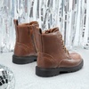 image:imageDREAM PAIRS Boys Girls Side Zipper Combat Ankle BootsToddlerLittle Kid  Waterresistant easyclean upper keeps dry Side zip for quick on off Good grip on wet ground Soft warm lining Stylish confideBrownPu