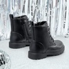 image:imageDREAM PAIRS Boys Girls Side Zipper Combat Ankle BootsToddlerLittle Kid  Waterresistant easyclean upper keeps dry Side zip for quick on off Good grip on wet ground Soft warm lining Stylish confideBlackPu